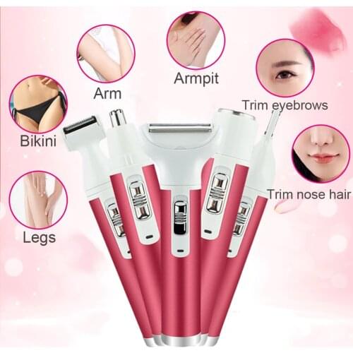 5 In 1 Electric Women Shaver Epilator Razor Painless Underarm Bikini Hair Removal Body Face Nose Eyebrow Trimmer Shaving Machine