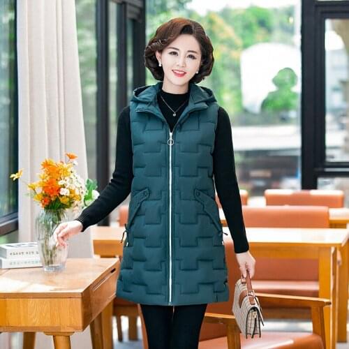 Womens Quilted Sleeveless Jacket Hooded Zipper Thick Ladies Long Autumn Winter Vests Solid Pockets Casual Waistcoat for Female
