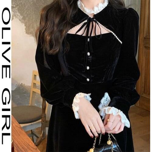 Korean Designer Dress Spring Goth Lolita Dress Women Elegant Retro Patchwork Hepburn Party Midi Dress Female French High Street