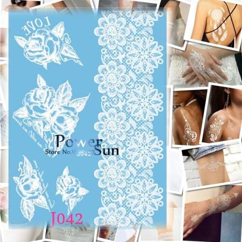 1PC Nontoxic White Sexy 3D Rose Henna Tattoo Body Art Temporary Tattoo Paper Paste Waterproof Tatoo Thick Bracelet Lace Jewelry