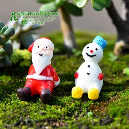 1pc Christmas Miniature Santa Claus Tree Snowman Gift Train Terrarium Figurines Fairy Garden Decor Snow Landscape Model