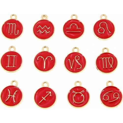 12 Pcs/Set Metal Alloy Red rose red Enamel 12 constellations Charms Pendant Diy Hand Bracelet Necklace Made Jewelry Accessories