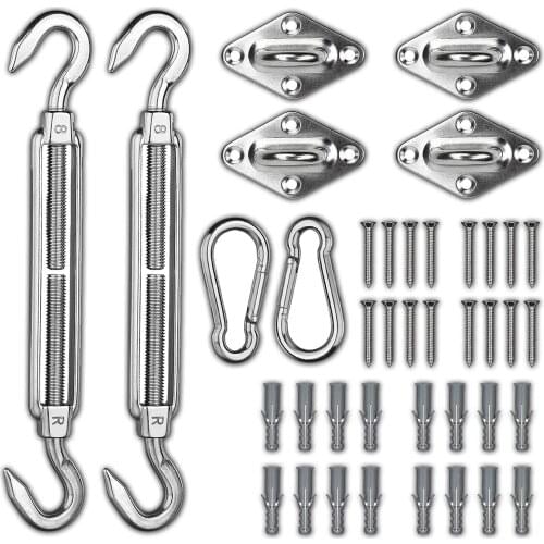 40pcs Stainless Steel Sun Shade Sail Hardware Kit Installation Heavy Duty Anti-Rust for Square Rectangle Triangle Sunscreen