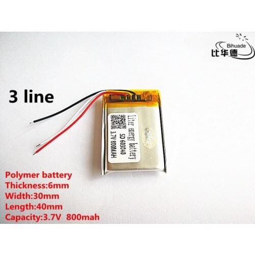 5pcs/lot 3 line Good Qulity 3.7V,800mAH,603040 Polymer lithium ion / Li-ion battery for TOY,POWER BANK,GPS,mp3,mp4