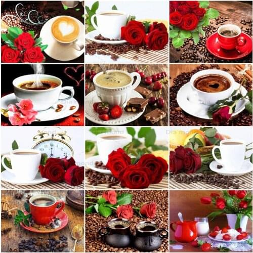 Diamond Painting Coffee Cup Full Square Drill Cross Stitch Kits Diamond Embroidery Flowers Picture Rhinestones Home Decor