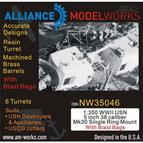 AM-WORKS NW35046 1/350 WWII USN 5" 38 Caliber Mk30 Single Ring Mount w/BlastBag - Upgrade Detail Set