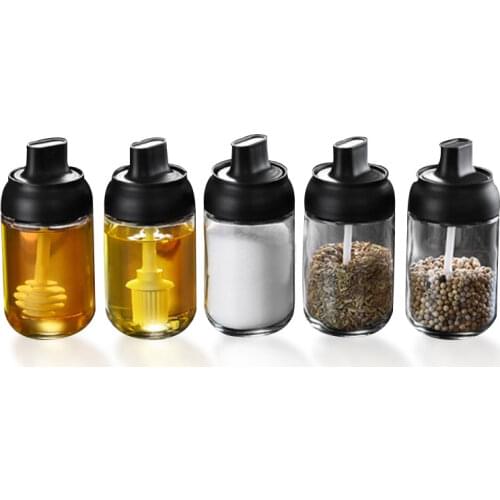 Spice Jar Condiment Seasoning Honey Bottle With Spoon Kitchen Seasoning Salt Oil Coffee Honey Container Paprika Garlic Storage