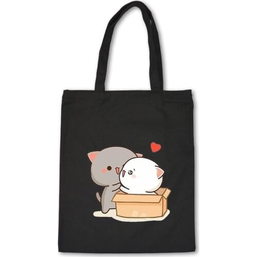 White Harajuku Cartoon Cute Package Foldable Shopping Bags Canvas Tote Bag Vintage Reusable Cloth Totes Handbag Shoulder Ulzzang