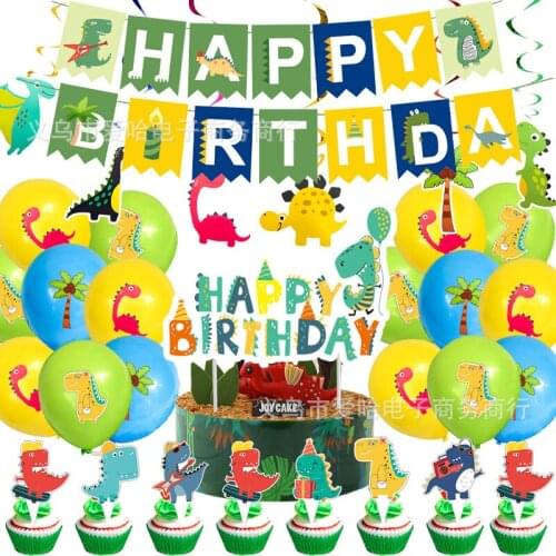 Dino Party Supplies Dinosaur Balloons Paper Straws Disposable Tableware Set Kids Boy Birthday Party Decoration Jungle Party