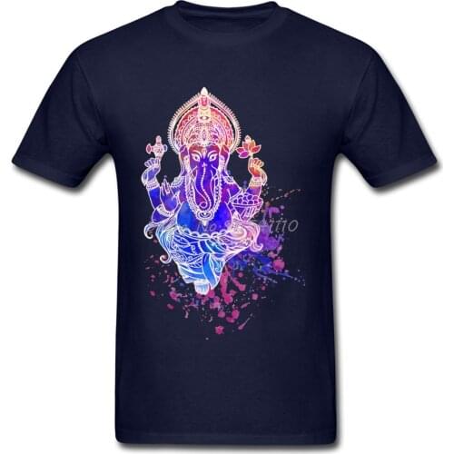 Ganesha T-shirt Men Cool T Shirt Elephant God Printed On Mens Clothes Indian God Design Watercolor Tops Cotton Tees Black