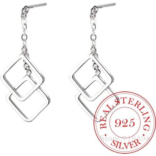 Gemoetric Round Square Drop Earrings For Women 925 Sterling Silver Wedding Earrings boucle d'oreille Jewelry Pendientes