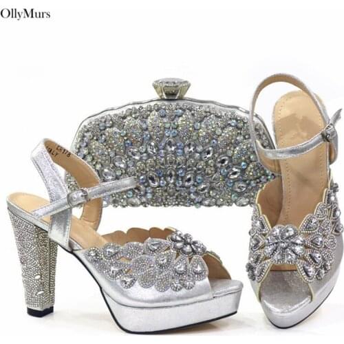 Hot Sale Summer Style Party Women Shoes And Bag Set Italian Design Full Stones Shoes And Bag Set For Wedding Dress