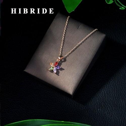 HIBRIDE Newest Fashion Cubic Zirconia Pave Setting Heart Wedding Hoop Necklace Pendant for Women Girlfriend Jewelry Gift P11