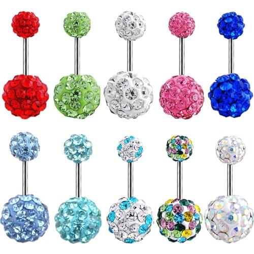 1pc Crystal Rhinestone Navel Belly Button Ball Ring Pircing Surgical Steel Real Belly Piercing Navel Rings Bar Body Jewelry