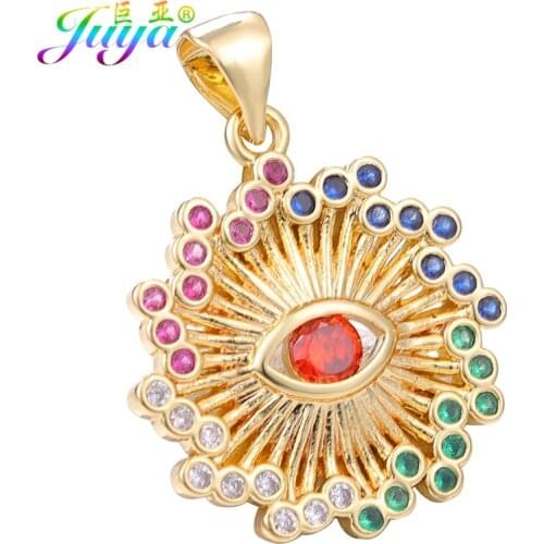 Juya DIY Rainbow Cubic Zirconia Red Greek Turkish Lucky Evil Eye Charms For Handmade Fashion Pendant Bracelet Necklace Making