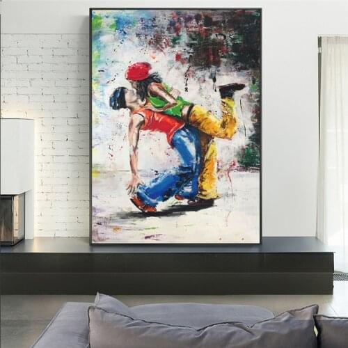 Abstract Hip-Hop Lover Dancing Canvas Painting Abstract Posters and Prints Wall Art Pictures for Living Room Home Decor Unframed