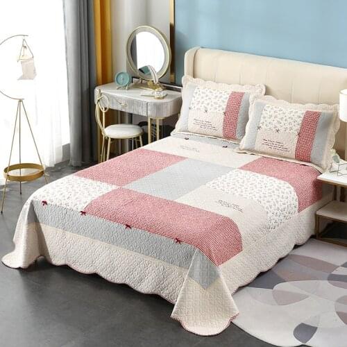 CHAUSUB Bedspread Cotton Quilt Sets 3pcs Floral Patchwork Coverlet Bed Cover Pillowcase Queen Size 4PCS Duvet Cover Set Blanket