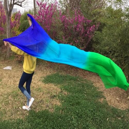 New 99"'x 45'' inch bellydancing 100% real silk Veils Vertical design real silk Veils Green+Turquoise+Blue