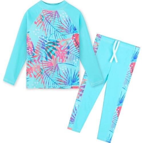 BAOHULU 3-12 Years Girls Swimwear Two Pieces Long Sleeves Rash-Guards For Kids UPF50+ Long T-Shirts+Pants Surfing Bathing Suits