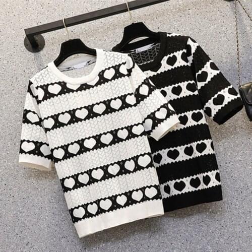 M-4XL plus size women Summer thin kintting basic sweater pullover 2021 love print hollow Oversized white sueters de mujer