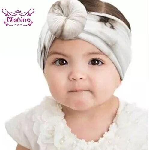 Nishine Fashion Tie-dyed Donut Infant Elastic Wide Hairband Colorful Print Bowknot Nylon Headband Children Headwear Photo Props