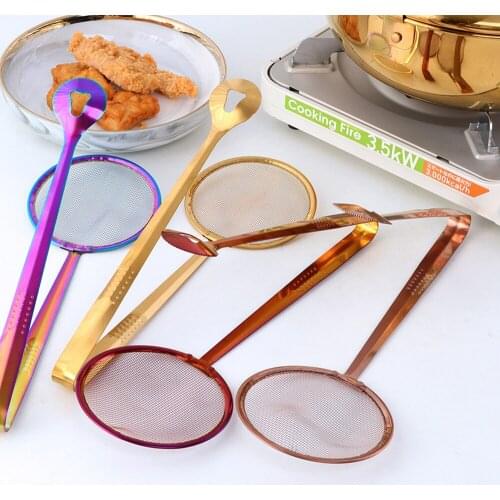 Multi-functional Stainless Steel Fryer Clamp Strainer Filter Spoon With Clip Kitchen Sieves Cooking Tools Filtering Food