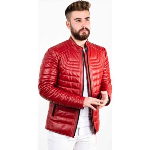 Winter Warm Genuine Leather Mens Jacket Coat Casual Red Stand Collar Puffer Down Jacket Men Lightweight Slim Bomber Male 2021