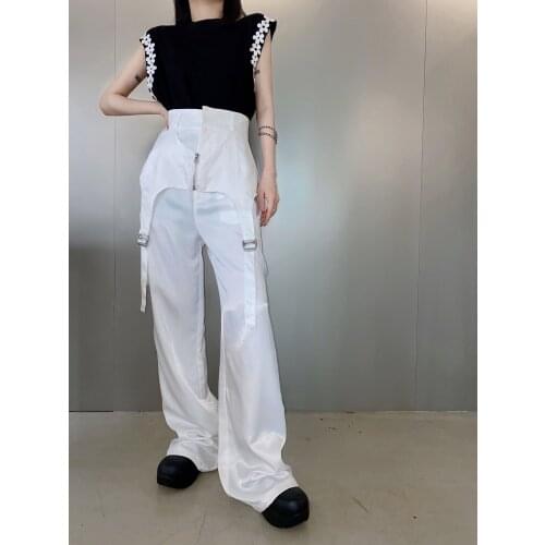 New 2021AW Autumn Women White High Waist Wide Leg Pants Female Fashion Casual Trouse Ddxgz2v 6.06