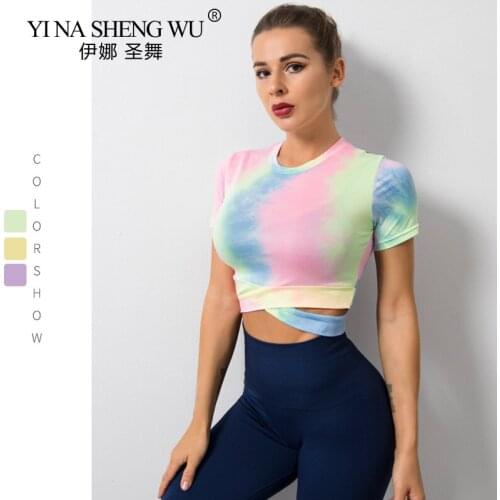 New Dyeing Seamless Yoga Top Gym Fitness Clothing Sportswear High Waist Gym Leggings Short Sleeve Sports Shirt Tie Dye Yoga Tops