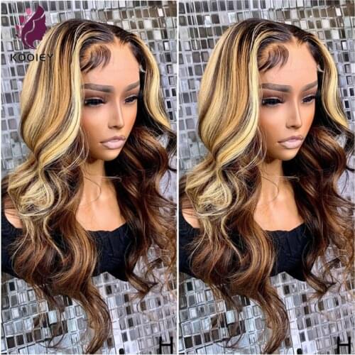 Honey Blonde Highlighted Wigs 13x4 Ombre Brown Body Wave Lace Front Human Hair Wig Silk Base Lace Frontal Malaysian Silk Top Wig
