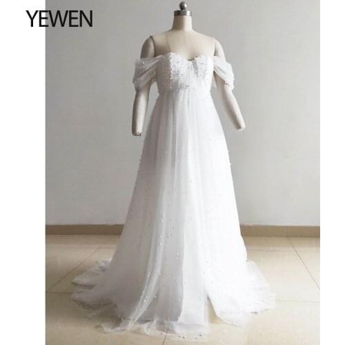 Ivory Pearls Maternity Dress Long Off The Shoulder Tulle Shooting Dress Lace Up Back Adjustable Sizes Custom Colors YEWEN