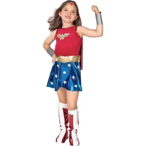 Deluxe Child Wonder Tutu Dress Outfit Toddler Girls' SHIRT Superhero Fancy Dress with Cloak Halloween Costumes for Kids