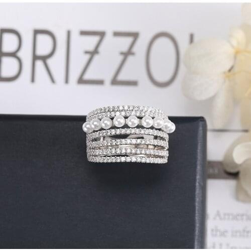 Luxury Micro Paved Cubic Zirconia Promise Love Pearl Rings For Women Engagement Wedding Jewelry Pearls Bague Femme Zk30
