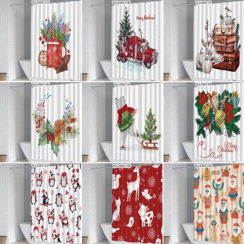 Christmas Tree Fawn Bathroom Shower Curtain Christmas Penguin White Background Printed Bathroom Curtain Decor With Hooks