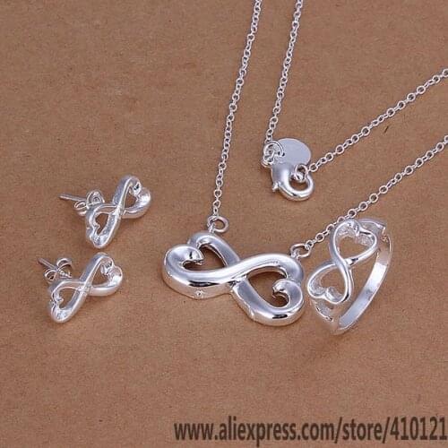 S171 Hot Sale Silver Color Fine Jewelry Sets,Wholesale Jewelry Elegant Charms Fashion Set Heart To Heart Bracelet Necklace