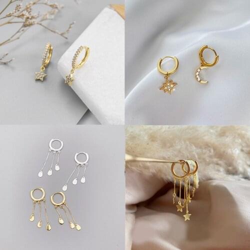 925 Sterling Silver Pin Exquisite two-color ring asymmetric earrings, girl style, Christmas gift earrings