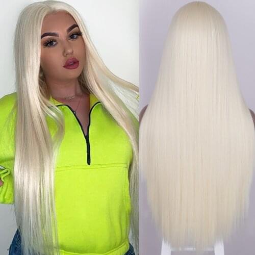 AZQUEEN Long Straight Blonde Synthetic Wigs for Women Natural Middle Part Wig for Girl Heat Resistant Fiber Natural Looking Wig
