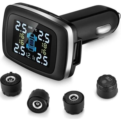 TPMS LED Wireless Car Tire Pressure Alarm Monitor System Display Intelligent Temperature Warning with 4 Sensors External Sensor