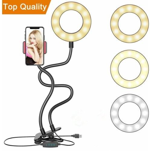 Photography Studio Selfie LED Ring Light with Cell Phone Mobile Holder For Live Stream Makeup Camera Lamp For Xiaomi Phone