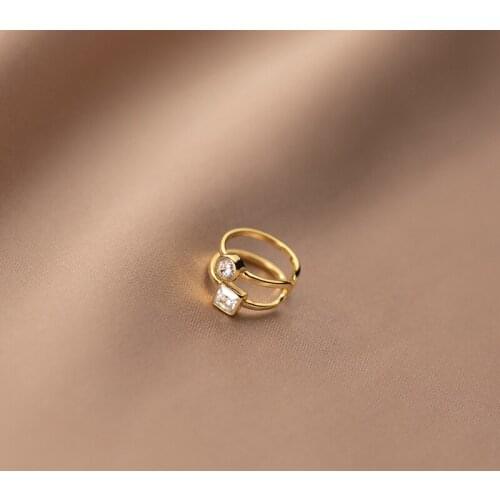 ONLY 1PC Real. 925 Sterling Silver Jewelry Double Rows Round Square CZ 4A+ Clip on Cuff Earrings (NO pierced) C-M00098