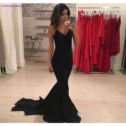 New Sexy Spaghetti Strap Black Evening Dress Simple Mermaid Dubai African Formal Holiday Wear Party Gown Custom Made Plus Size