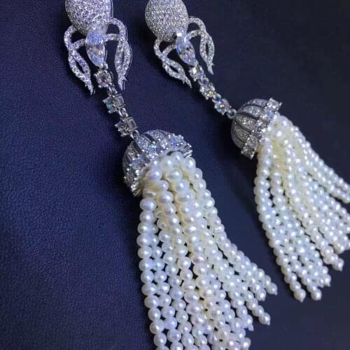 Gemstone jewelry real natural fresh water drop earring long tassels multi layers 925 sterling silver fine women jewelry