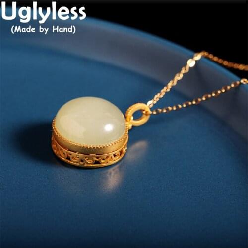 Uglyless Opening Box Sachet Pendants for Women Natural Jade Necklaces NO Chains Agate 925 Silver Creative Jewelry Gold Bijoux