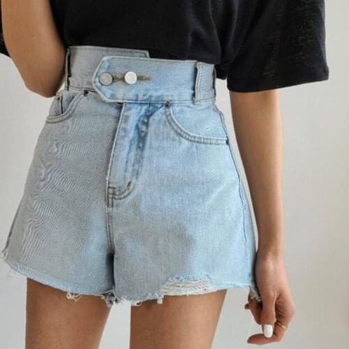 Chic Double Button Jeans Shorts For Women 2021 New Summer Casual High Waist Ripped Edge Female Denim Shorts Bottoms