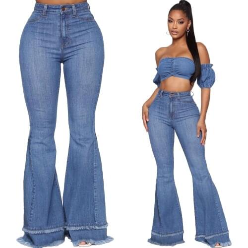 Ladies Jeans Fringed Thin Flared Trousers Womens Trousers Baggy Jeans Women