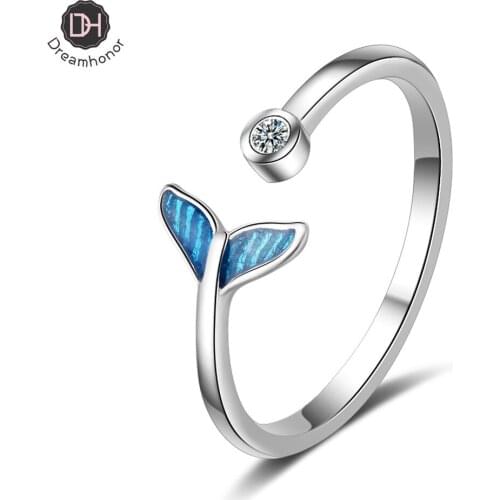 Korean Cute Tiny Blue Fish Tail Ring Fashion Jewelry Zircon Crystal Rings for Women Ocean Animal Ring Party Birthday Gift Bague