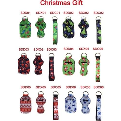 300pcs/lot Christmas styles 30ML Sanitizer Bottle Holder Keychain Bags keychain chapstick holder Neoprene Wristlet wholesale