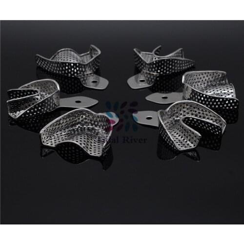 6Pcs/Set Dental Lab Stainless Steel Impression Trays Denture Instruments Central Supply Teeth Holder Durable Teeth Tools