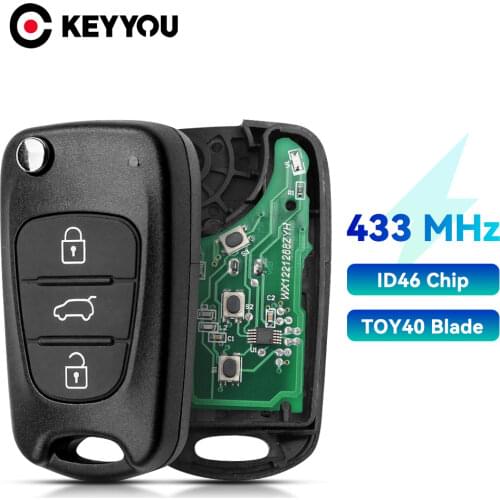 KEYYOU 433 Mhz Flip Car Remote Key Fob ID46 Chip For Hyundai I20 I30 IX35 Avante 3 Button Folding Car Auto Vehicle Control Alarm
