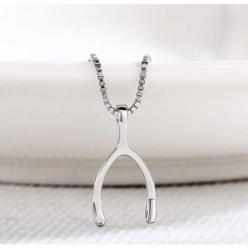 Simple Design Herringbone Pendant Necklace For Women Charm Silver Color Box Chain Female Wishing Bone Clavicle Chain Jewelry